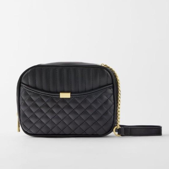 Zara Handbags - Black faux leather crossbody with gold chain